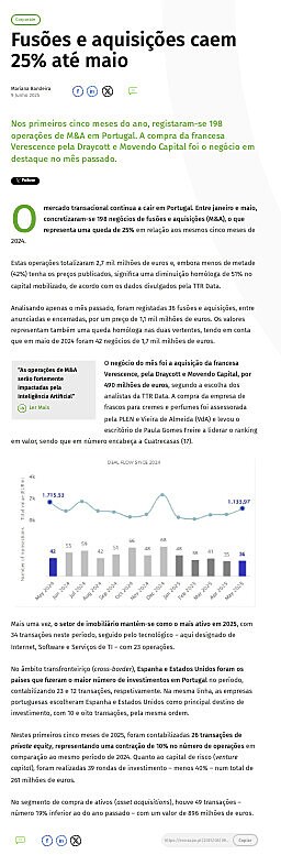 Fuses e aquisies caem 25% at maio
